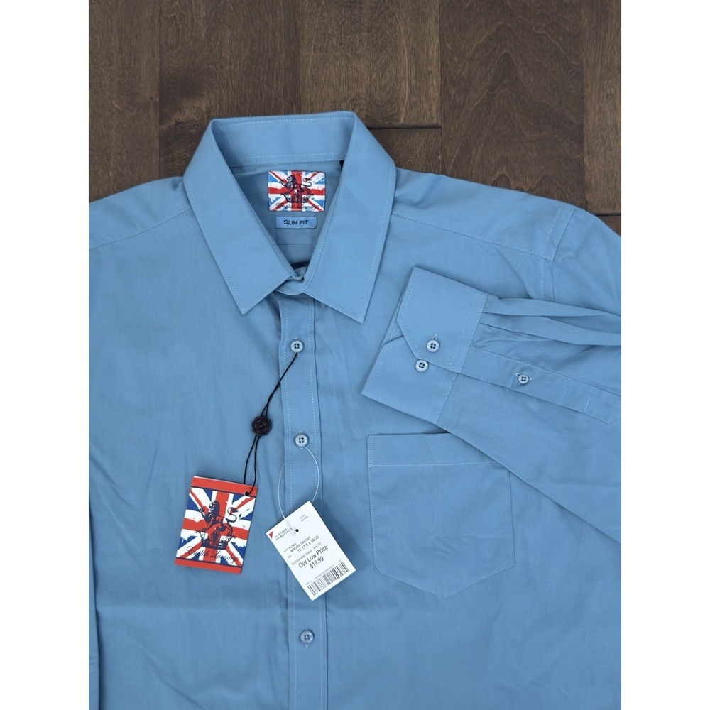NWT English Laundry Mens Slim Fit Blue Button Down Shirt Size 17-17.5 34/35 L/S
